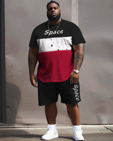 Men's Plus Size Space Fashion Contrast Color T-Shirt Shorts Suit